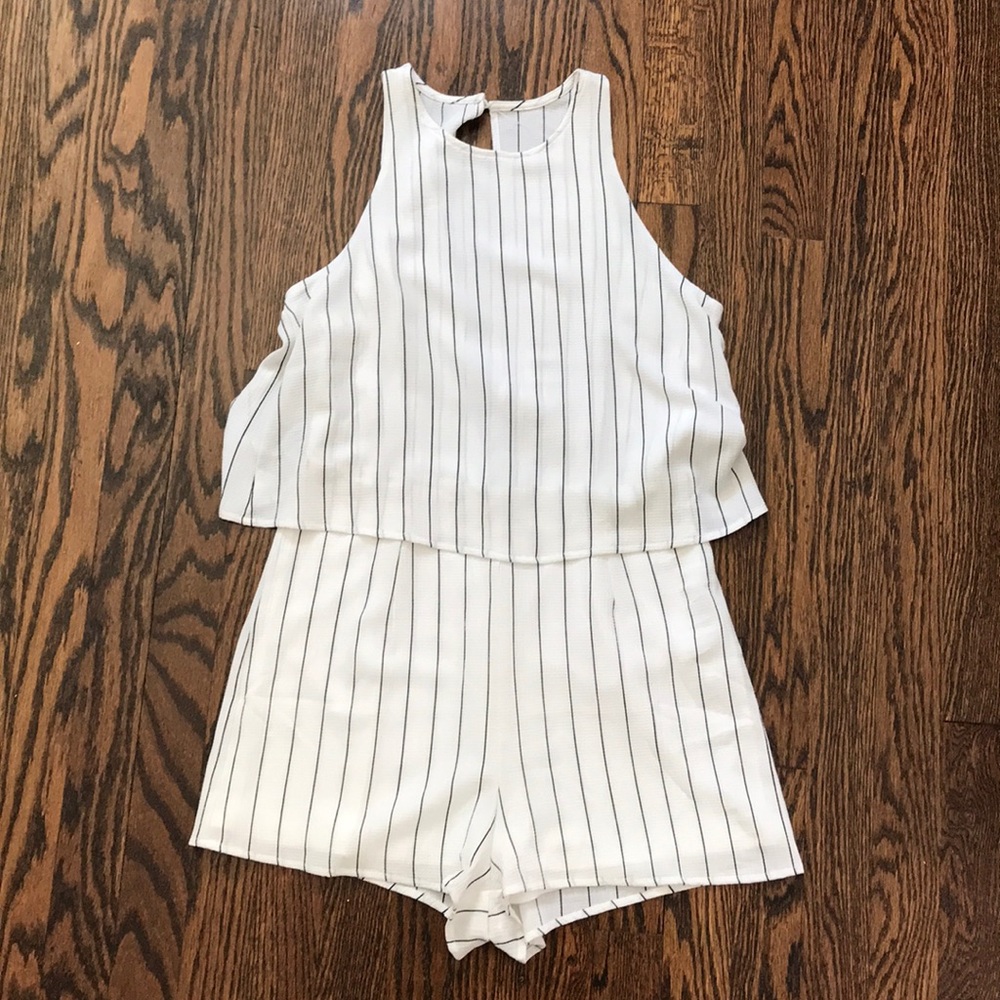 Striped open-back romper